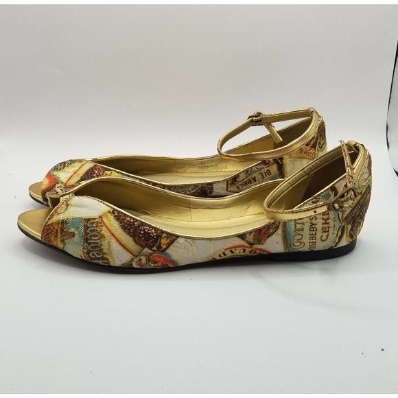 Carlos Santana Flirt Multicolor Gold Accent Peep Toe Ankle Strap Flats Size 6 - Picture 6 of 12